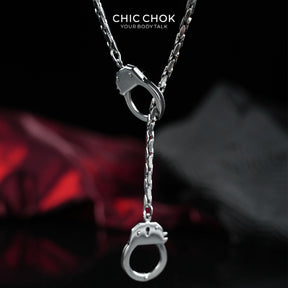 CHICCHOK "The Shackle" Reversible Handcuff Choker | Genuine Leather & Stainless Steel Collar | Subversive Dark Grunge Neckwear