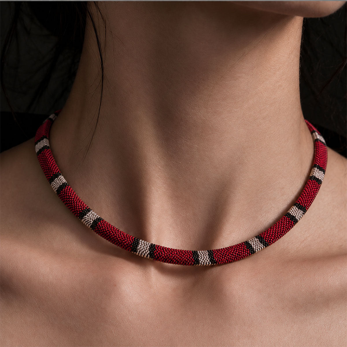 CHICCHOK Phantom Serpent 7mm Colorful Snake Print Flat Chain | Iron Electroplated Choker Necklace | Dark Luxury Animal Print Jewelry