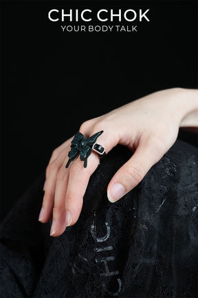 CHICCHOK Cute Bunny Ring | First-Layer Leather Animal Ring | Kawaii Goth Accessory