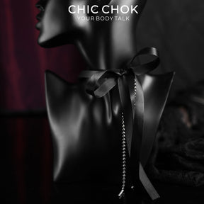 CHICCHOK Satin Shadow Genuine Leather Choker | Gothic Ribbon Bowknot Necklace | Balletcore Quiet Luxury Black Silk Tassel Collar Alternative Jewelry