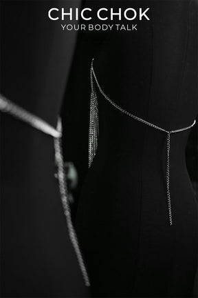 CHICCHOK Tidal Mesh Body Chain Armor | Handcrafted Silver Cuban Link Harness | Gothic Subversive Grunge Beachwear Festival Jewelry