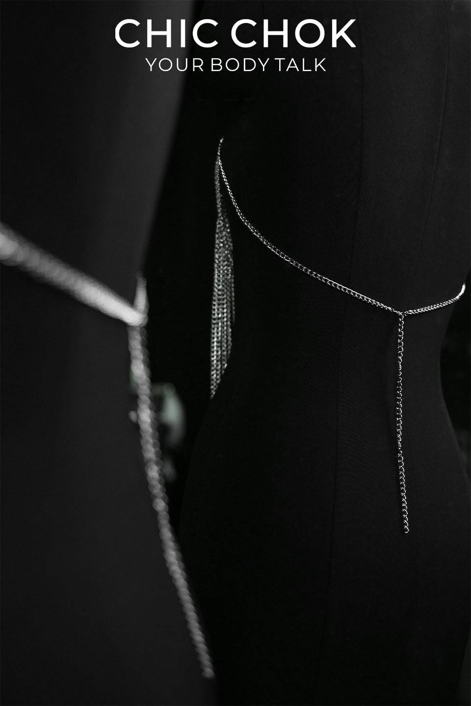 CHICCHOK Tidal Mesh Body Chain Armor | Handcrafted Silver Cuban Link Harness | Gothic Subversive Grunge Beachwear Festival Jewelry