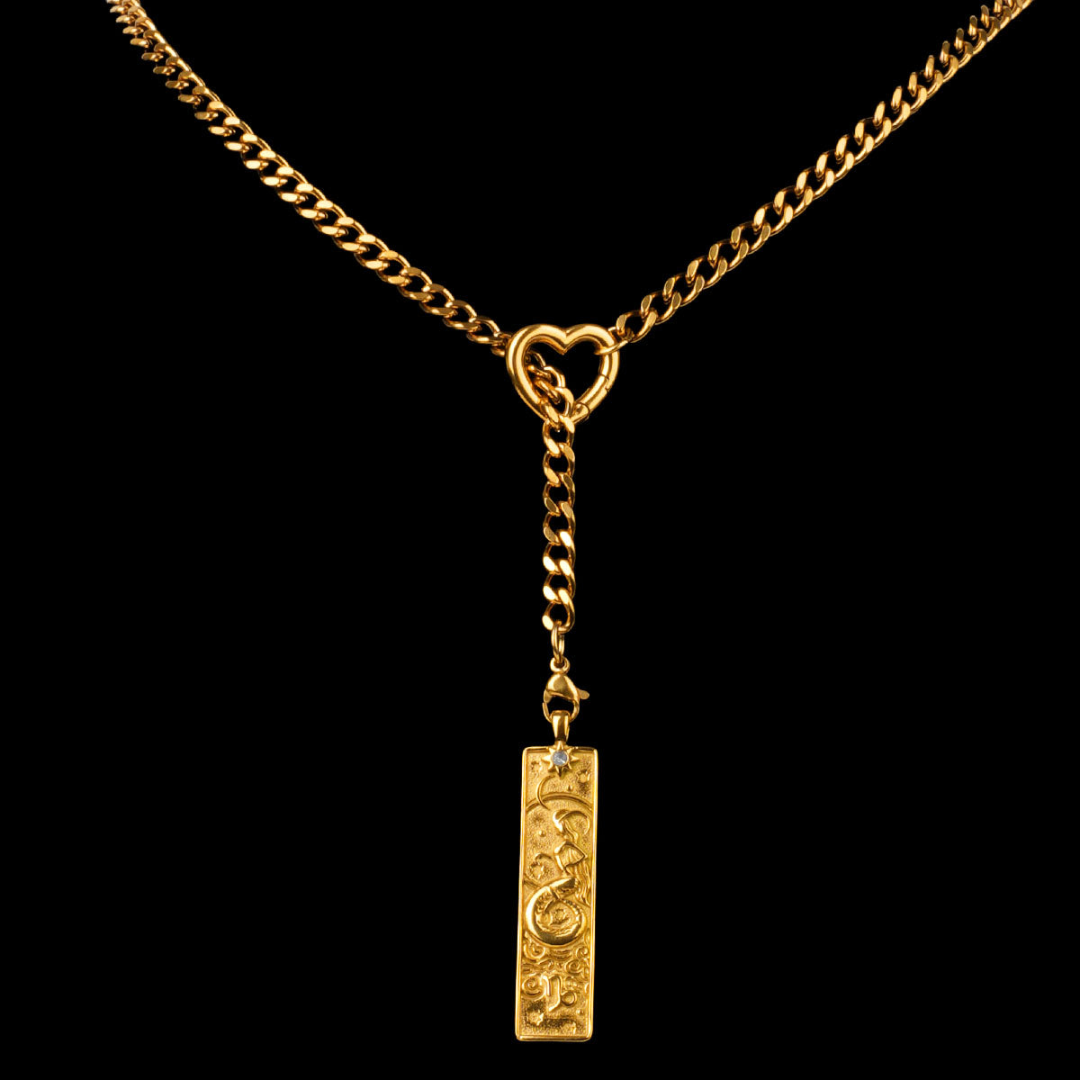 CHICCHOK Whispers of the Corona | Customized Tarot Major Arcana Y-Chain for the 12 Zodiac Signs | Heart-Shaped Clasp Vintage Gold Necklace | Dark Occult High-Street Accessories