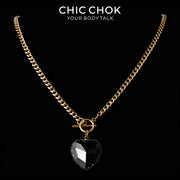 CHICCHOK Crimson Heart Y-Lariat Necklace | Gold Stainless Steel OT Toggle Chain | Dark Coquette Faceted Resin Heart Pendant Jewelry