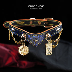 CHICCHOK Astral Sequence Zodiac Choker Collection | Custom Genuine Cowhide & Snakeskin Collar | 12 Astrology Tarot Heavy Metal Neckwear