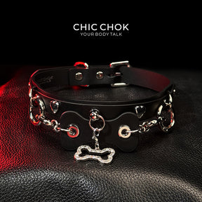 CHICCHOK [Puppy Love] Fashion Cute and Lovely Style, Shiny Bone Shape Pendant Daily Wear Leather Necklace Choker slipchaincollarwomen