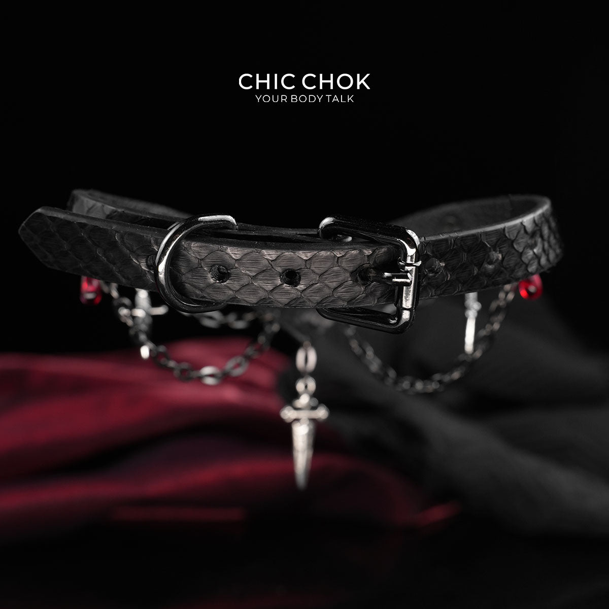 CHICCHOK "Serpent's Blood Oath" Python Leather Sword Choker | Dark Gothic V-Shape Collar | Subculture Rebellious Neckwear
