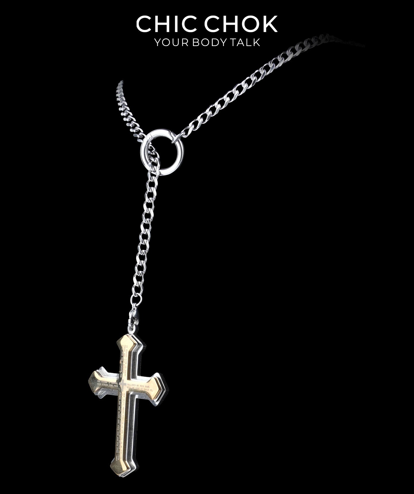CHICCHOK Subversive Y-Lariat Chain Necklace | Gothic Stainless Steel Cuban Link Collar