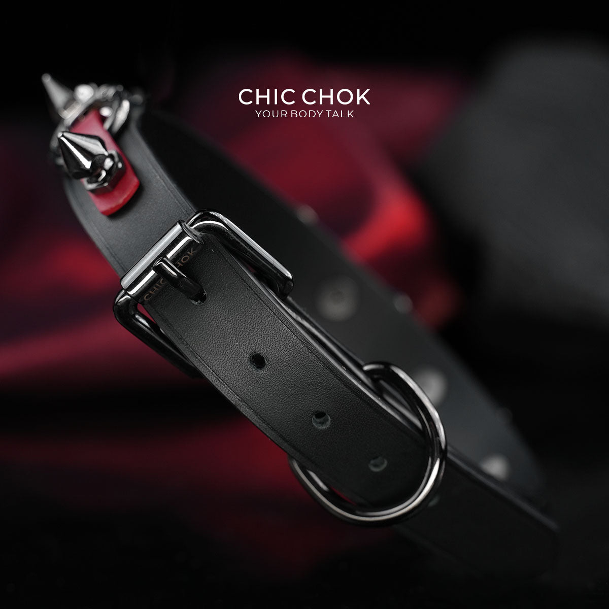 CHICCHOK [Mysterious Queen] Red&Black Spikes Stylish Leather Choker