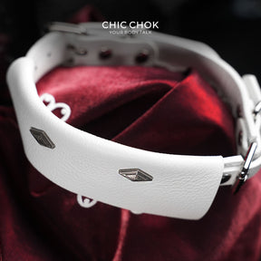 CHICCHOK Sanctuary of Chaos | Choker Renda Kulit Putih | Collar Gothic D-Ring