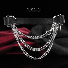 CHICCHOK "Deconstructed Seal" Zipper Embedded Leather Choker | Heavy Metal Spikes & Layered Chains | Dark Punk Y2K Neckwear