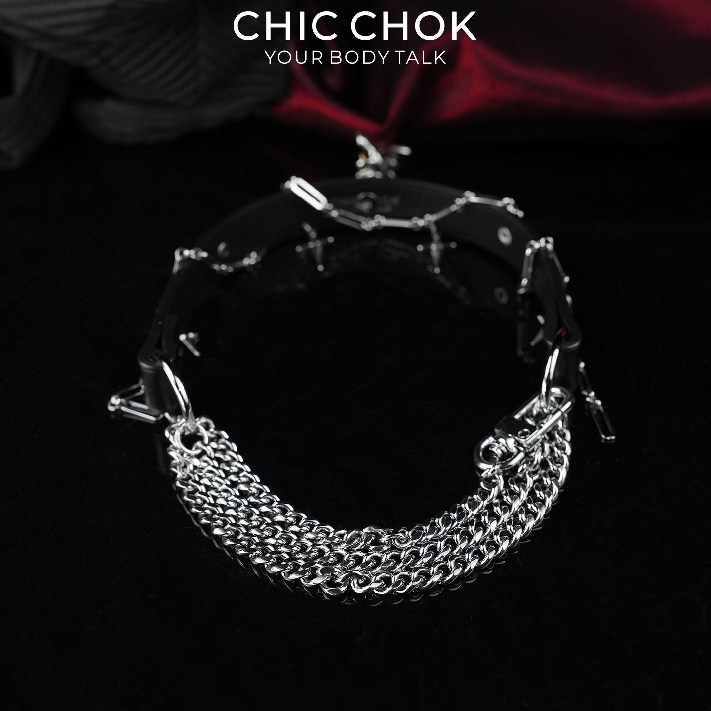 CHICCHOK Cloister Sunset Genuine Leather Choker | Gothic Thorn Cross Pendant Collar | Luxury Baroque Dagger Subversive Techwear Jewelry