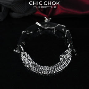 CHICCHOK Cloister Sunset Genuine Leather Choker | Gothic Thorn Cross Pendant Collar | Luxury Baroque Dagger Subversive Techwear Jewelry