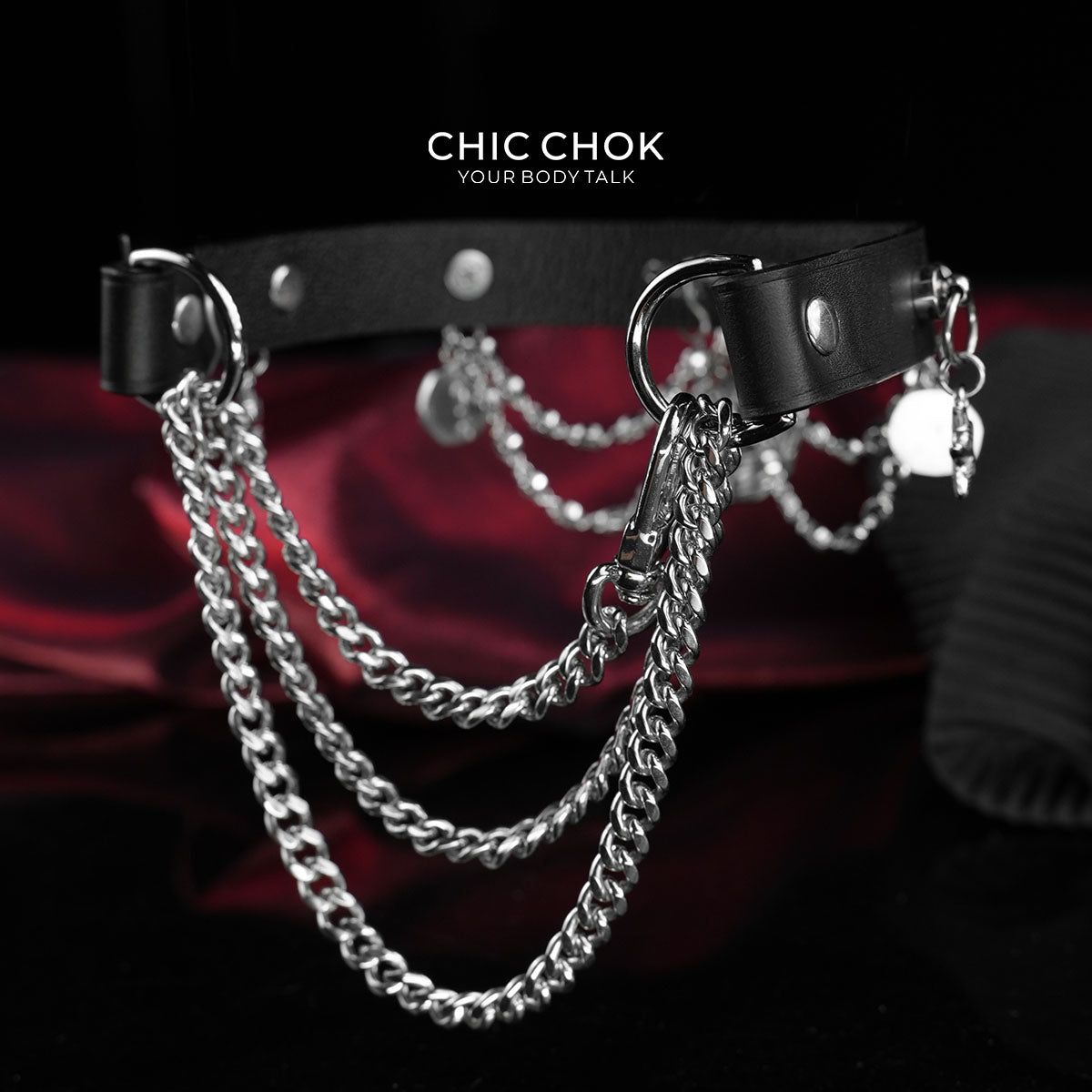 CHICCHOK "Dark Tide Whisper" Reversible Ocean Choker | Genuine Leather & Stainless Steel Shell Collar | Dark Resort Layered Neckwear
