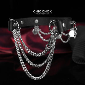 CHICCHOK "Dark Tide Whisper" Reversible Ocean Choker | Genuine Leather & Stainless Steel Shell Collar | Dark Resort Layered Neckwear