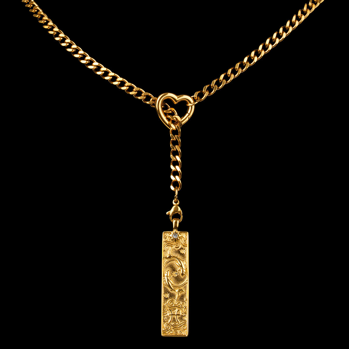 CHICCHOK Whispers of the Corona | Customized Tarot Major Arcana Y-Chain for the 12 Zodiac Signs | Heart-Shaped Clasp Vintage Gold Necklace | Dark Occult High-Street Accessories