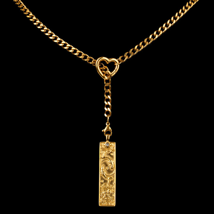 CHICCHOK Whispers of the Corona | Customized Tarot Major Arcana Y-Chain for the 12 Zodiac Signs | Heart-Shaped Clasp Vintage Gold Necklace | Dark Occult High-Street Accessories
