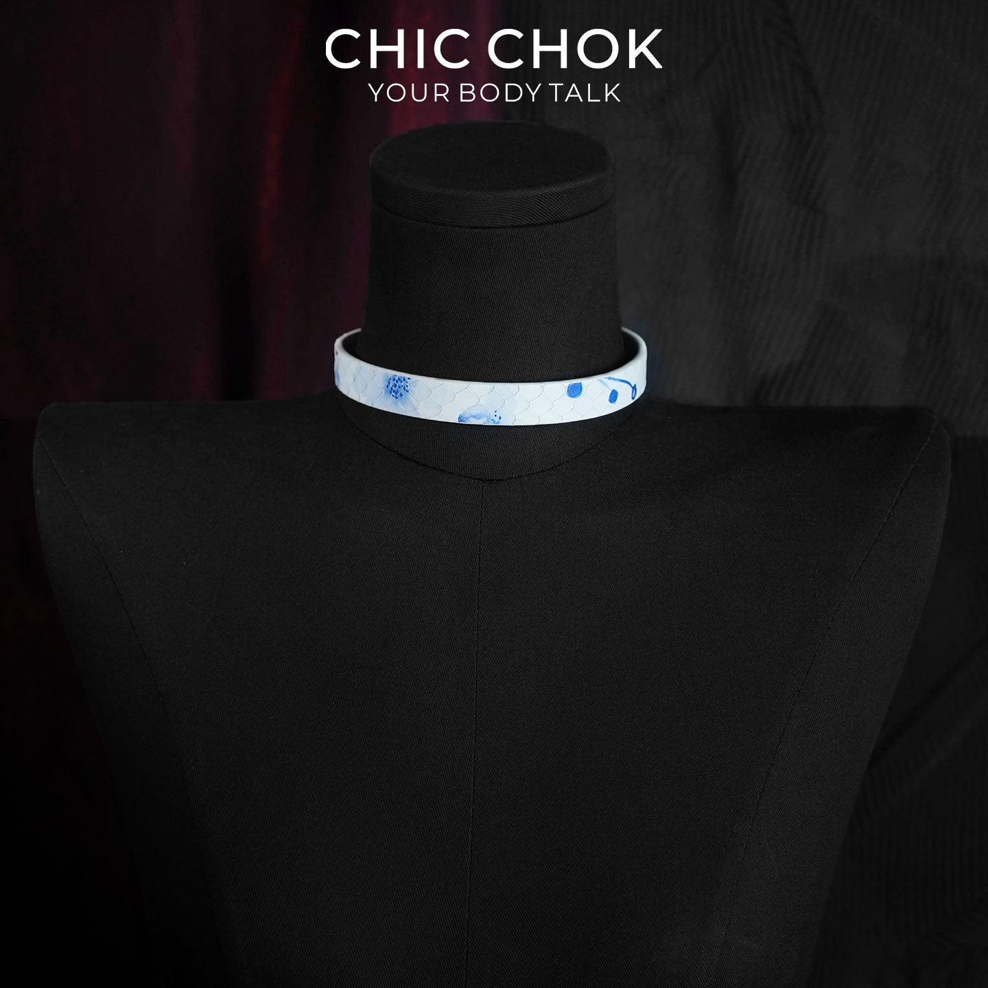 CHICCHOK Crimson Thorn Vine Genuine Leather Choker | Gothic Retro Red & Black Patterned Collar | Luxury Minimalist Cyber Goth Plain Band