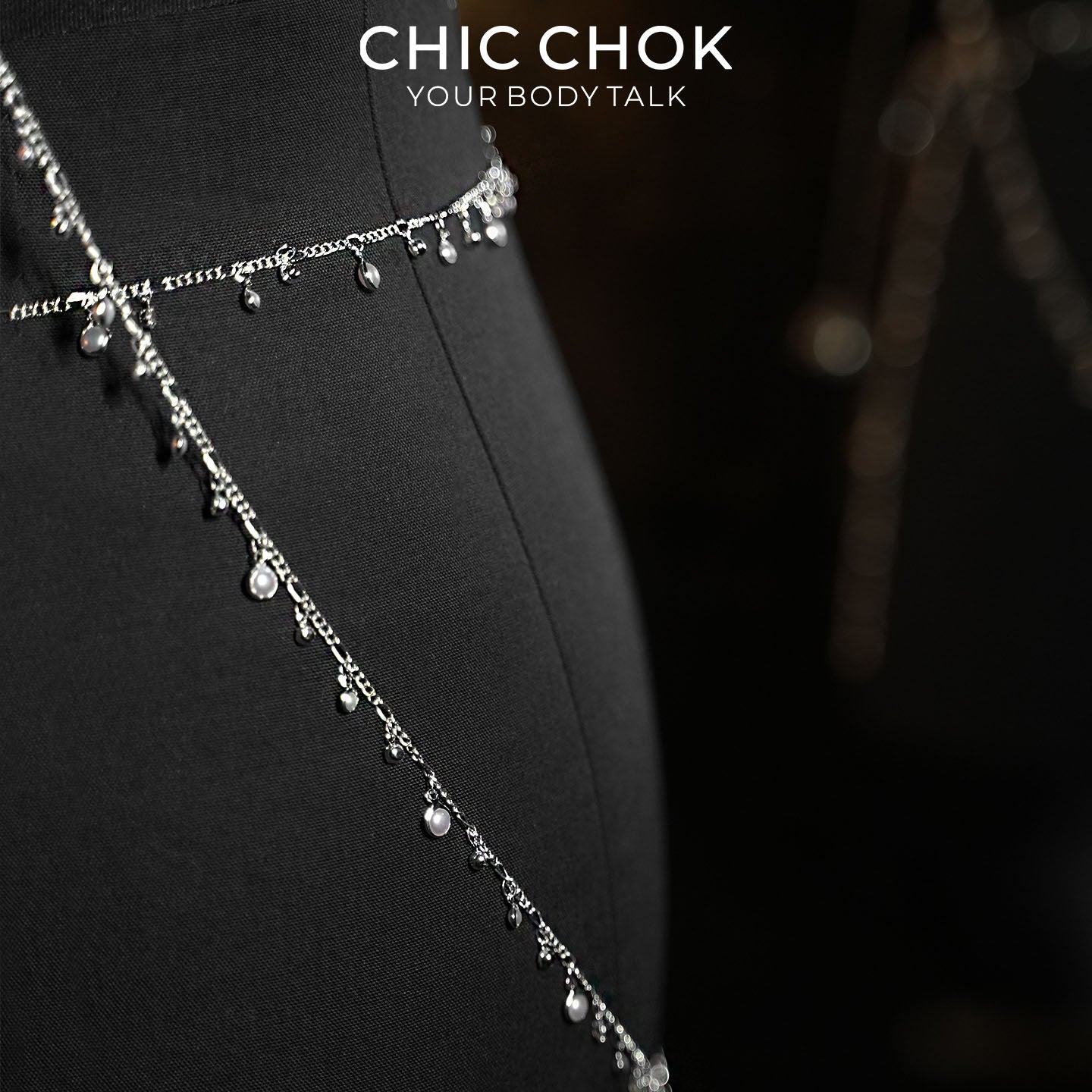 CHICCHOK Crown of the Night Queen | Srebrny zestaw łańcuszków na ciało z kryształami | Gotycka uprząż z kompasem i intymnymi dzwoneczkami
