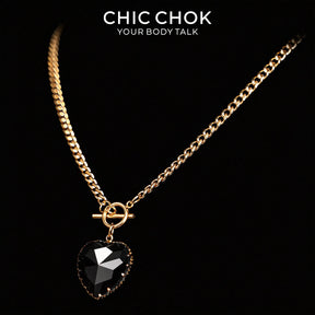 CHICCHOK Crimson Heart Y-Lariat Necklace | Gold Stainless Steel OT Toggle Chain | Dark Coquette Faceted Resin Heart Pendant Jewelry