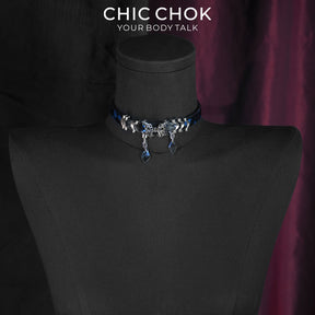 CHICCHOK Phantom Butterfly Bioluminescent Ocean Choker | Luxury Blue-Black Pony Hair Leather Collar | Gothic Zinc Alloy Morpho Butterfly Wave Charm Jewelry for Sensitive Skin CHICCHOK