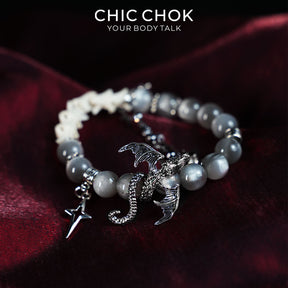 CHICCHOK Dragon Bone Star Vow Bracelet | Genuine Snake Vertebrae Opal Jewelry | Gothic Dragon Whimsical Charm