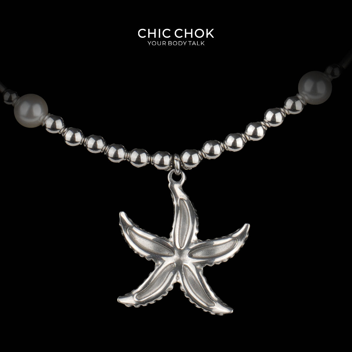 CHICCHOK Abyssal Star Catcher Necklace | Stainless Steel & Pearl Mixed Beaded Chain | Y2K Subversive Mermaidcore Starfish Pendant Jewelry