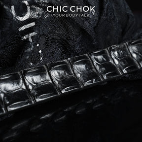 CHICCHOK Obsidian Spine Genuine Crocodile Leather Paddle | Luxury Exotic Crocodile Skin Spanker | Dark Erotica Gothic Fetish Bondage Toy