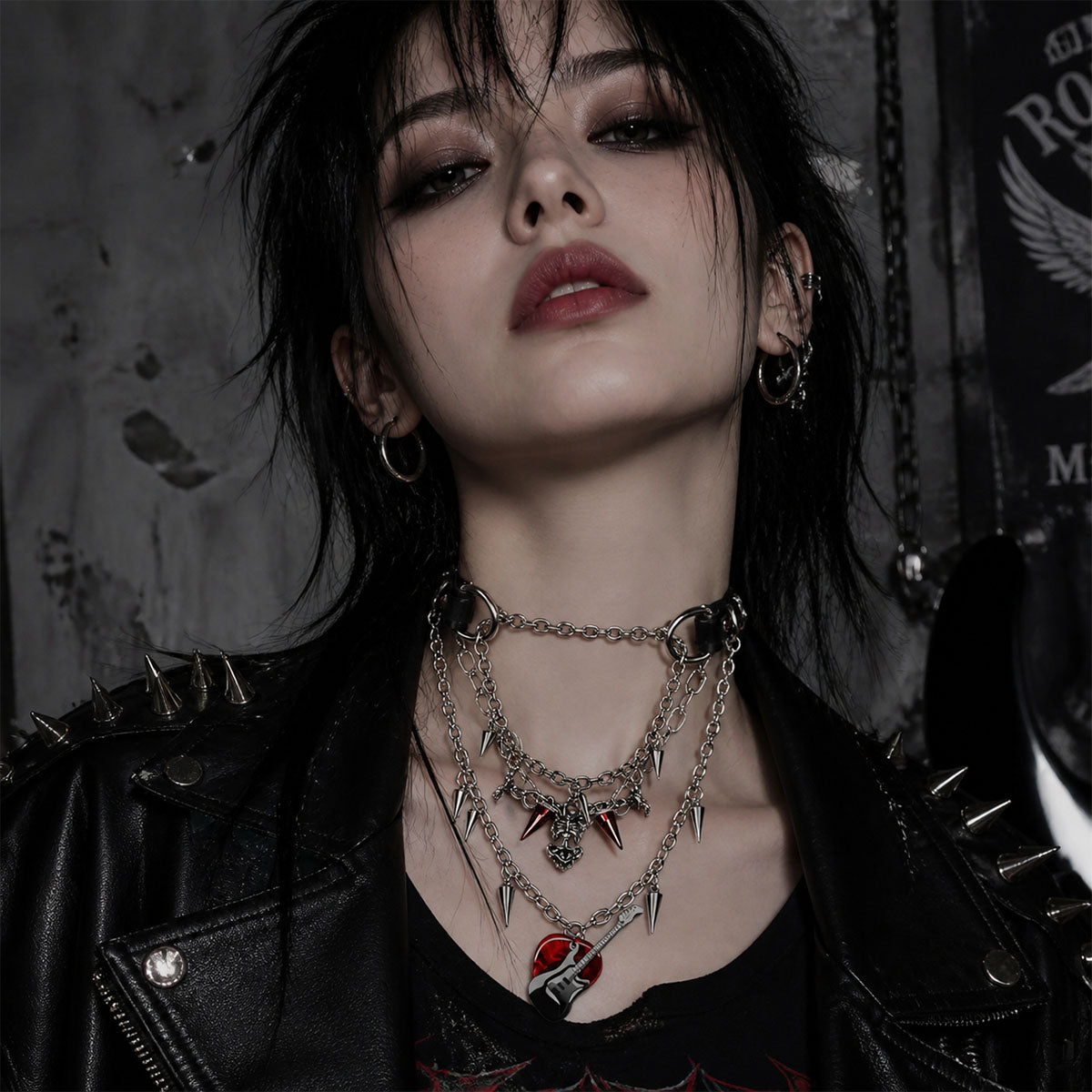 CHICCHOK Crimson Requiem: Heavy Metal Festival Choker with Guitar & Skull Charms