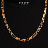 CHICCHOK Night Leopard 6mm Herringbone Chain | Stainless Steel Animal Print Flat Snake Necklace | Dark Luxury Avant-Garde Jewelry