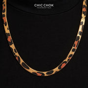 CHICCHOK Night Leopard 6mm Herringbone Chain | Stainless Steel Animal Print Flat Snake Necklace | Dark Luxury Avant-Garde Jewelry