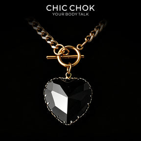CHICCHOK Crimson Heart Y-Lariat Necklace | Gold Stainless Steel OT Toggle Chain | Dark Coquette Faceted Resin Heart Pendant Jewelry