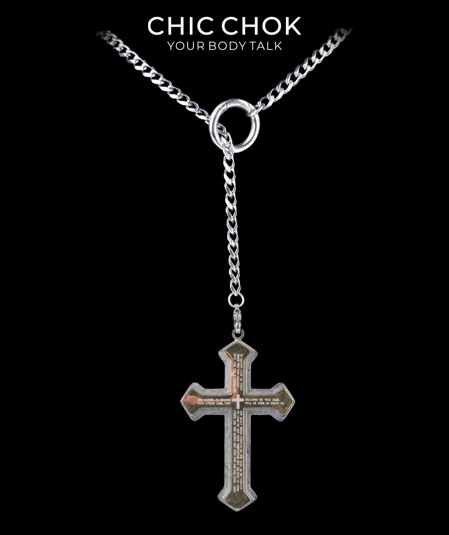 CHICCHOK Subversive Y-Lariat Chain Necklace | Gothic Stainless Steel Cuban Link Collar
