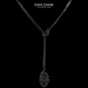 CHICCHOK Falling Heart Lariat Necklace | Anatomical Heart Pendant Stainless Steel Y-Necklace | Dark Gothic Subversive Body Jewelry