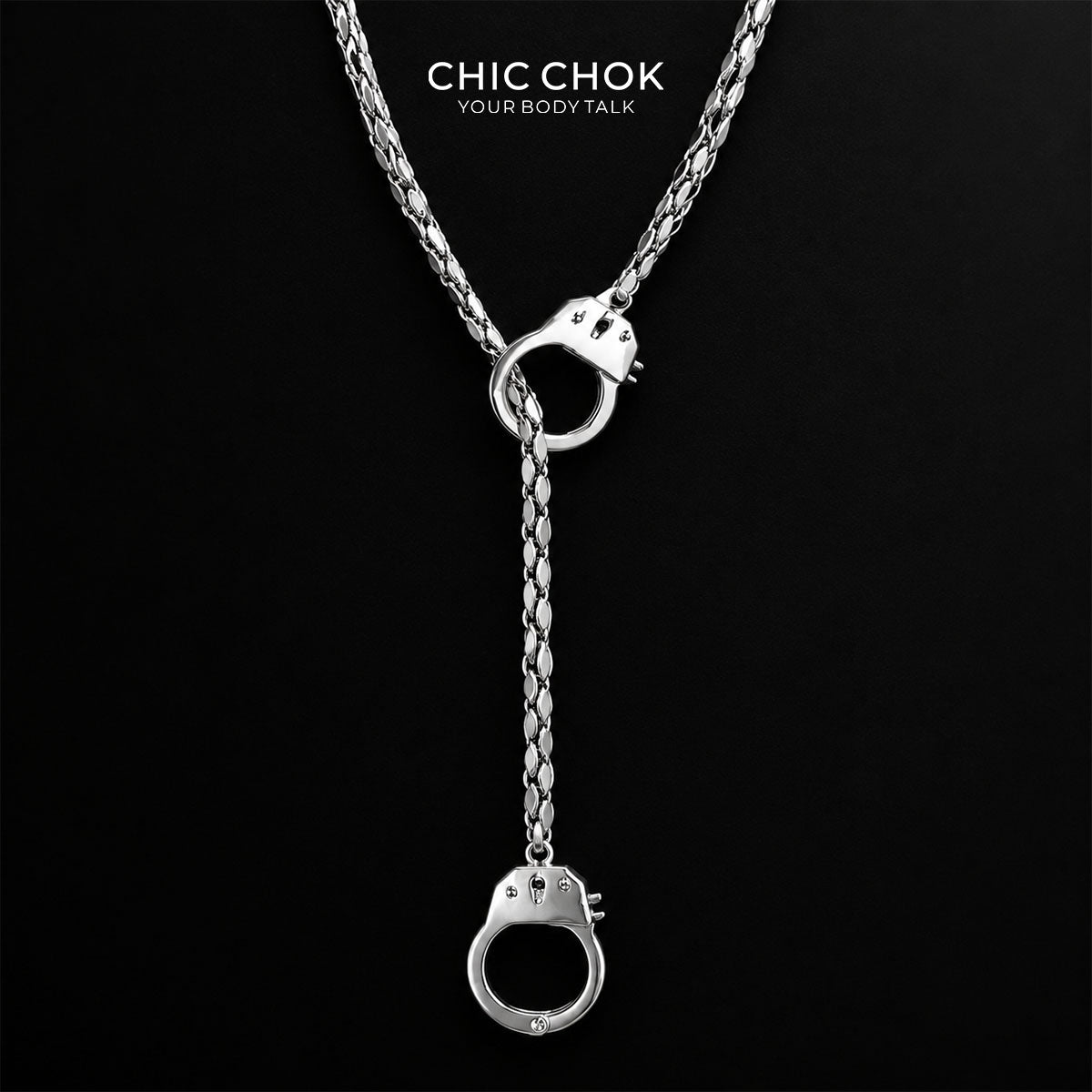 CHICCHOK Unbound Dual Rings 手錠ネックレス｜デタッチャブル ステンレススチール 二重レイヤーチョーカー｜サブバーシブ Y2K インダストリアルパンク マルチウェア Yラリエットチェーンジュエリー・敏感肌対応