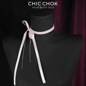 CHICCHOK Satin Shadow Genuine Leather Choker | Gothic Ribbon Bowknot Necklace | Balletcore Quiet Luxury Black Silk Tassel Collar Alternative Jewelry