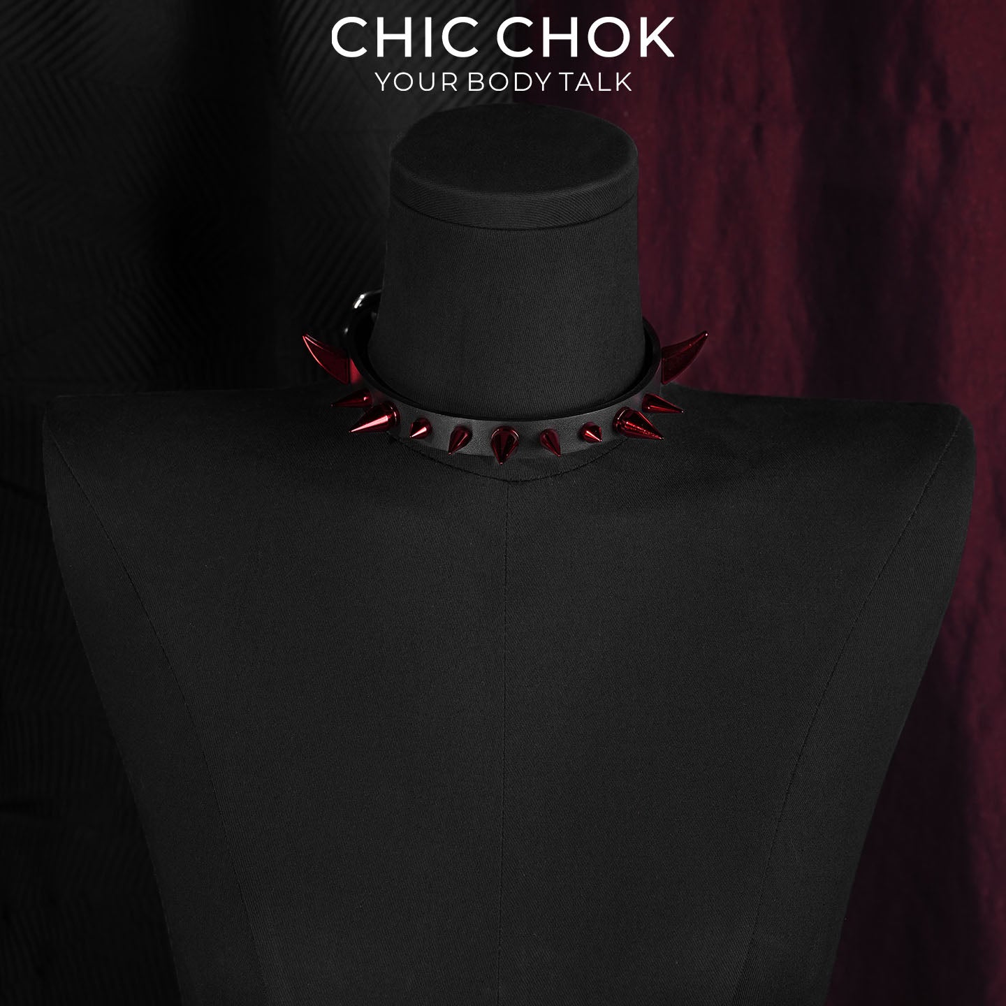 CHICCHOK Crimson Succubus Demon Horn Choker | Gothic Red Spike Leather Collar | Punk Rock Harajuku Jirakei Subversive Alternative Jewelry
