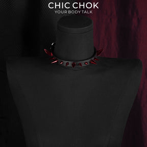 CHICCHOK Crimson Succubus Demon Horn Choker | Gothic Red Spike Leather Collar | Punk Rock Harajuku Jirakei Subversive Alternative Jewelry