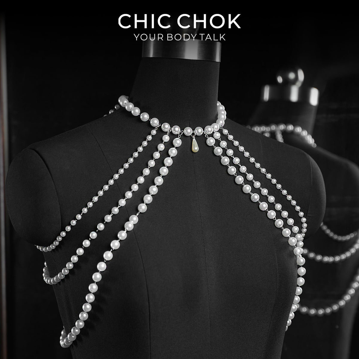 CHICCHOK Luminous Pearl Cape | Layered Shoulder Body Chain | Gothic Pearl Harness