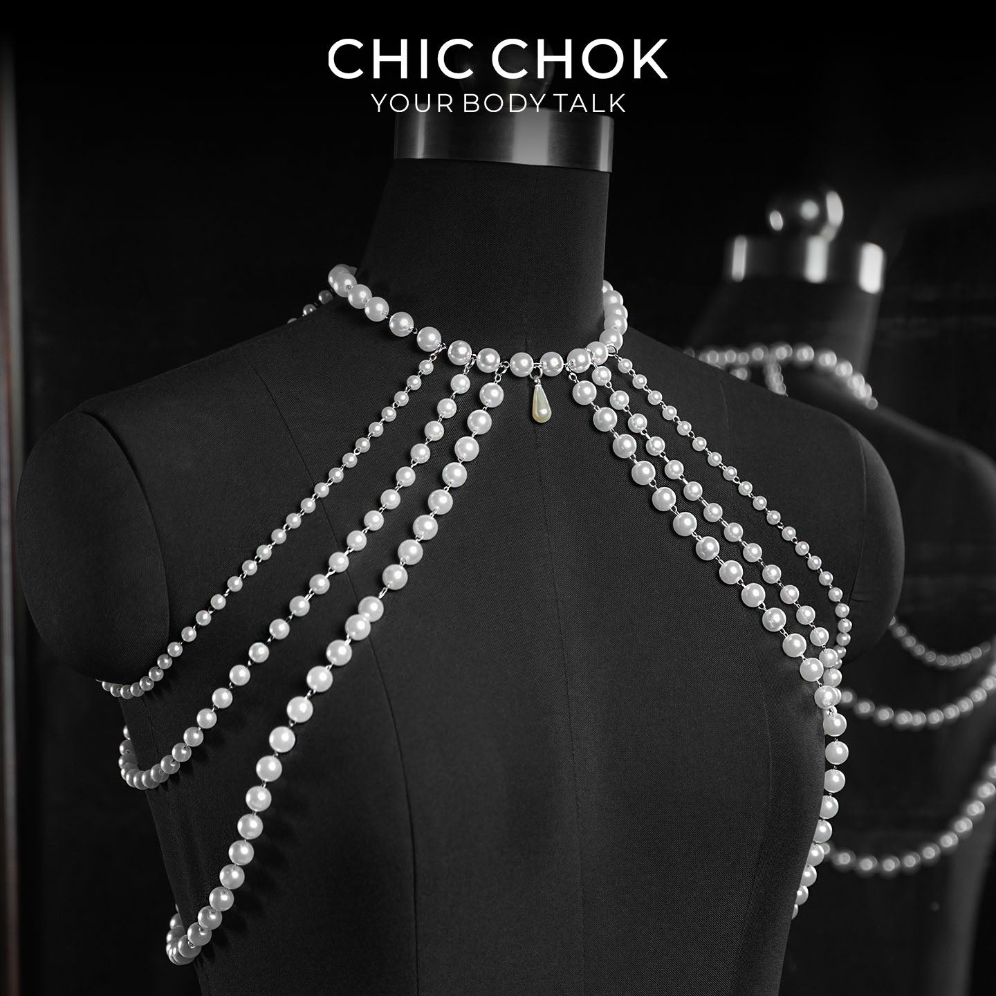 CHICCHOK Luminous Pearl Cape | Rantai Tubuh Bahu Berlapis | Harness Mutiara Gothic