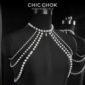 CHICCHOK ルミナスパール・ケープ | レイヤードショルダー・ボディチェーン | ゴシックパール・ハーネス