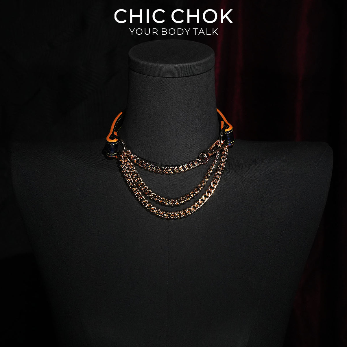 CHICCHOK Breathless Tarot | Blue Snake Leather Choker | Gold Octagram Star Collar