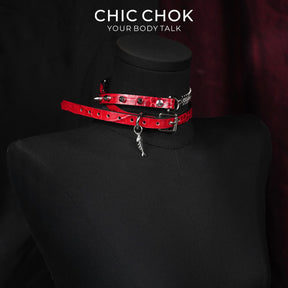 CHICCHOK Blood Thorn Fishbone | Red Crocodile Spiked Choker | Double Layer Gothic Collar