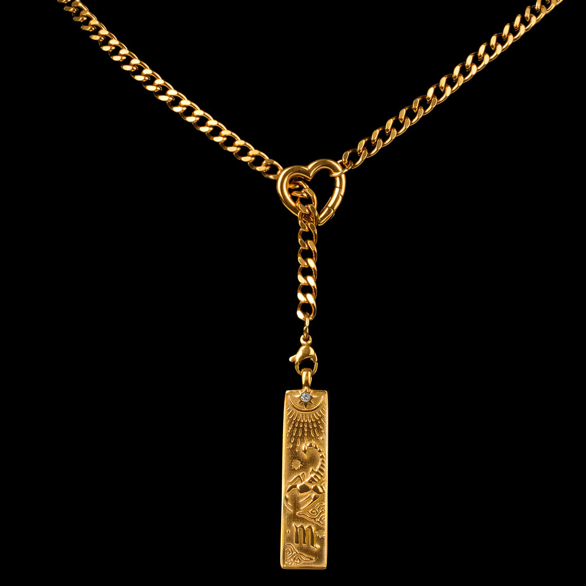 CHICCHOK Whispers of the Corona | Customized Tarot Major Arcana Y-Chain for the 12 Zodiac Signs | Heart-Shaped Clasp Vintage Gold Necklace | Dark Occult High-Street Accessories