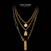 CHICCHOK 골드 체인 스타 메달 염소자리 레이어드 목걸이 | 빈티지 3계층 쿠바 체인 | 타로 조디악 동전 및 별 부조 펜던트 점성술 주얼리