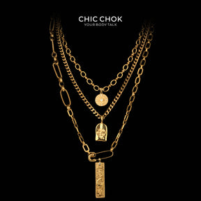 CHICCHOK 골드 체인 스타 메달 염소자리 레이어드 목걸이 | 빈티지 3계층 쿠바 체인 | 타로 조디악 동전 및 별 부조 펜던트 점성술 주얼리
