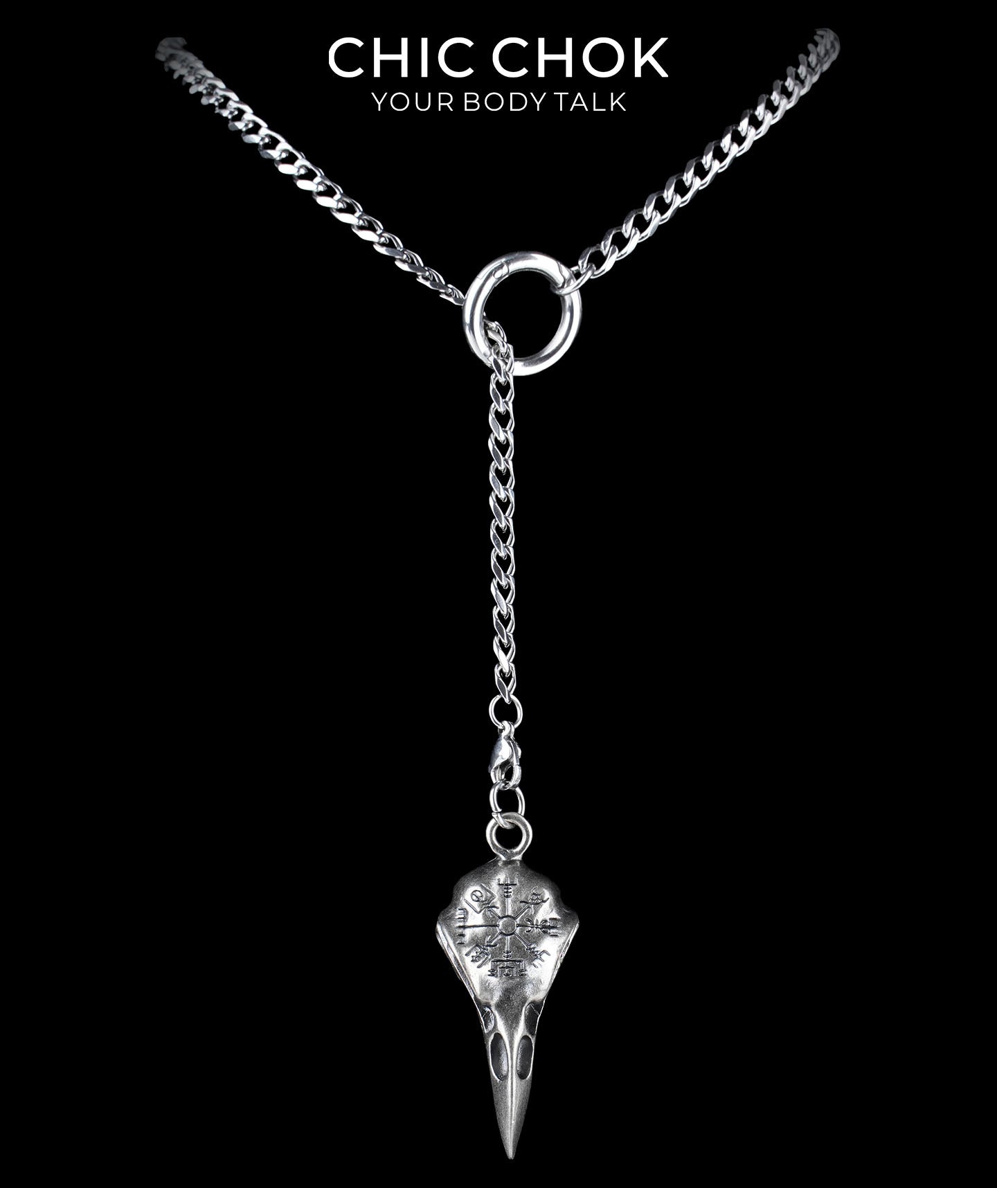 CHICCHOK Subversive Y-Lariat Chain Necklace | Gothic Stainless Steel Cuban Link Collar