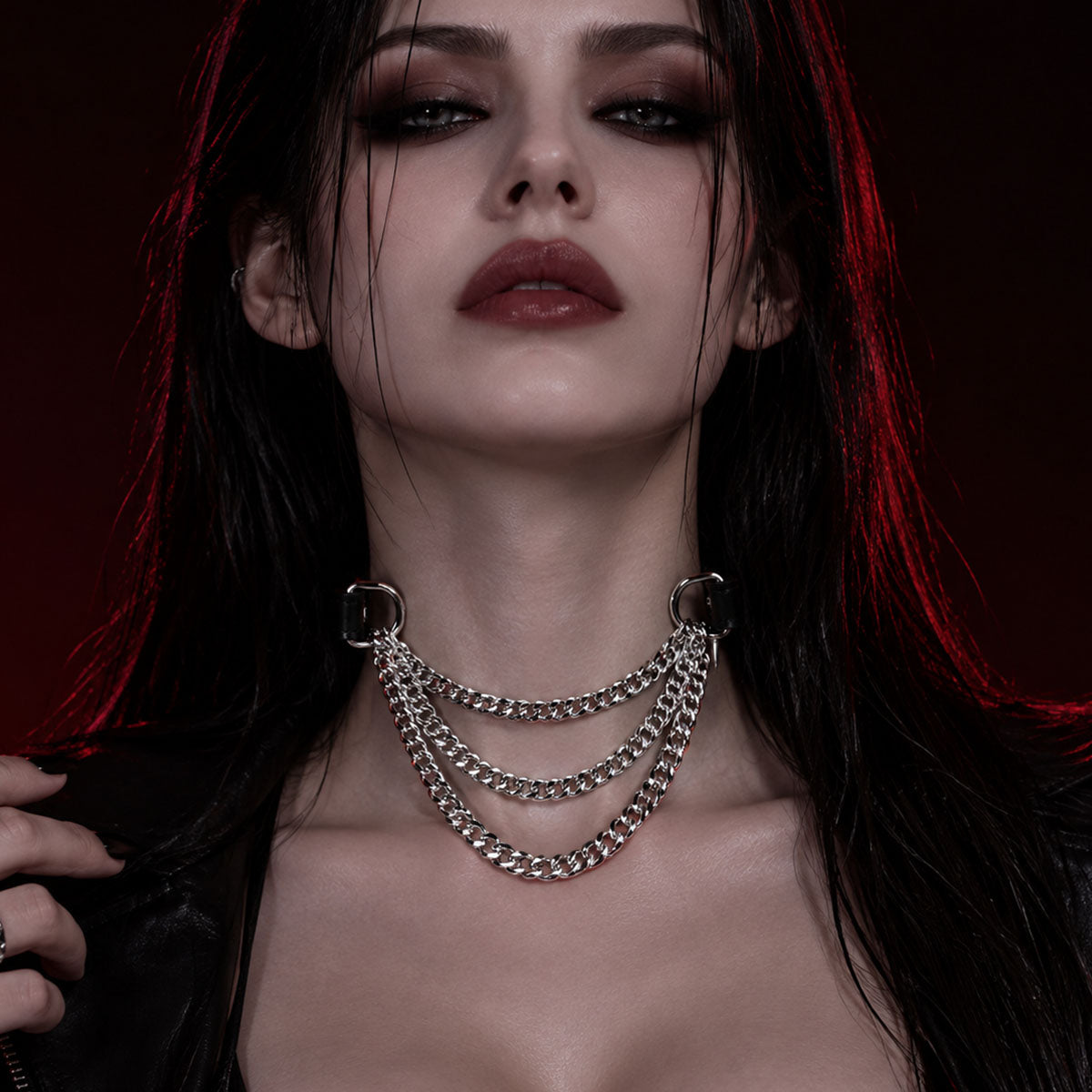 CHICCHOK "Deconstructed Seal" Zipper Embedded Leather Choker | Heavy Metal Spikes & Layered Chains | Dark Punk Y2K Neckwear