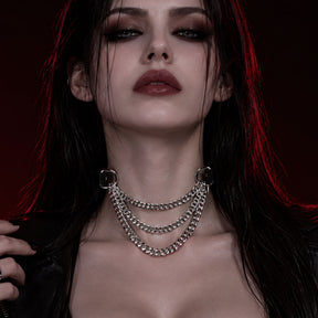 CHICCHOK "Deconstructed Seal" Zipper Embedded Leather Choker | Heavy Metal Spikes & Layered Chains | Dark Punk Y2K Neckwear