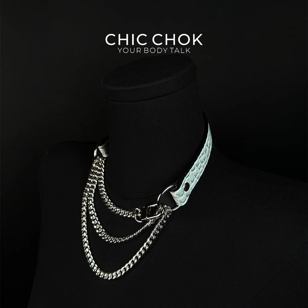 CHICCHOK [Breathless] Pulling Fashion and Fun Choker(Ice Blue Crocodile Texture)